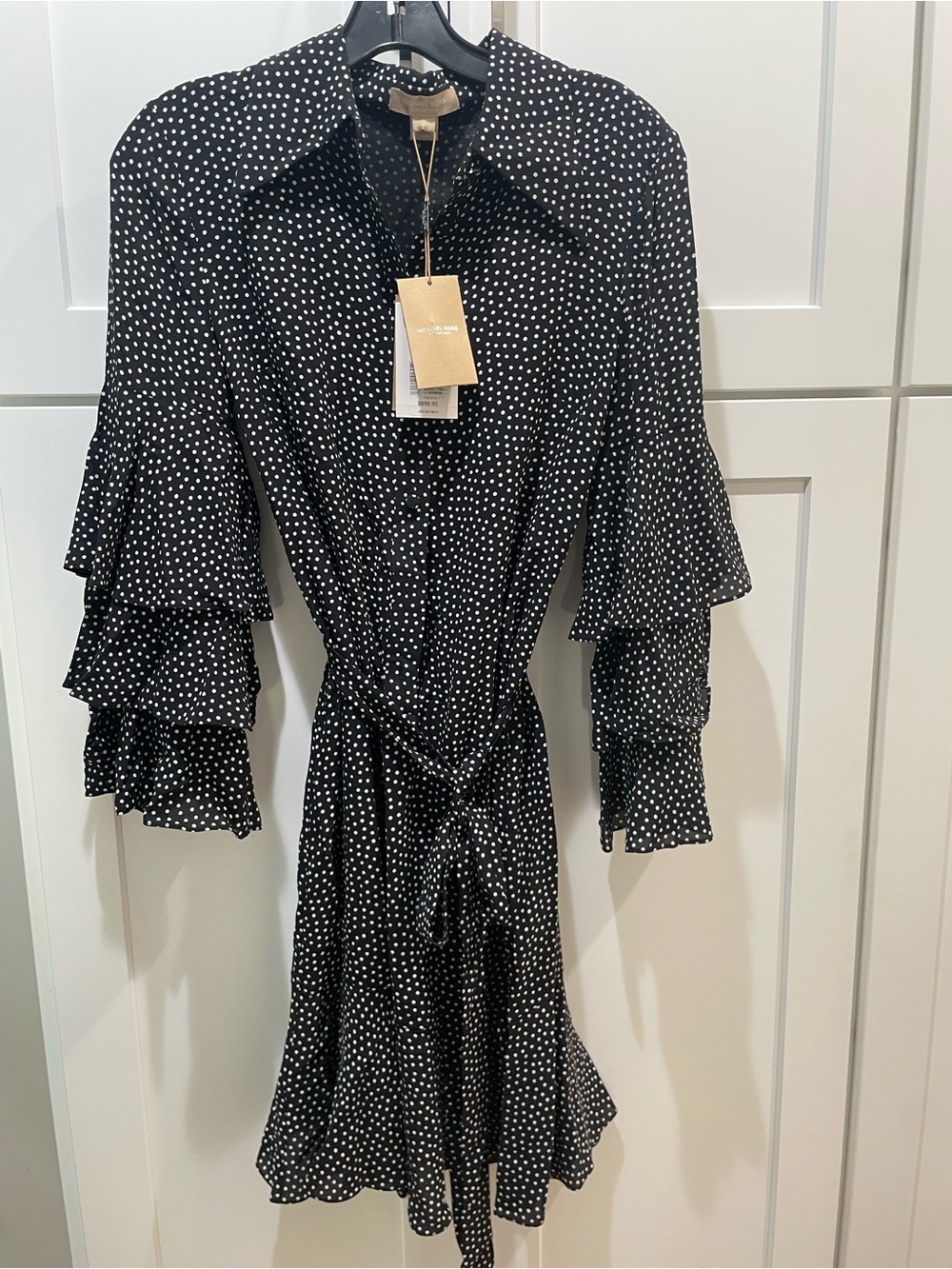 Michael Kors Collection Black & White Polka Dot Ruffle Sleeve Dress